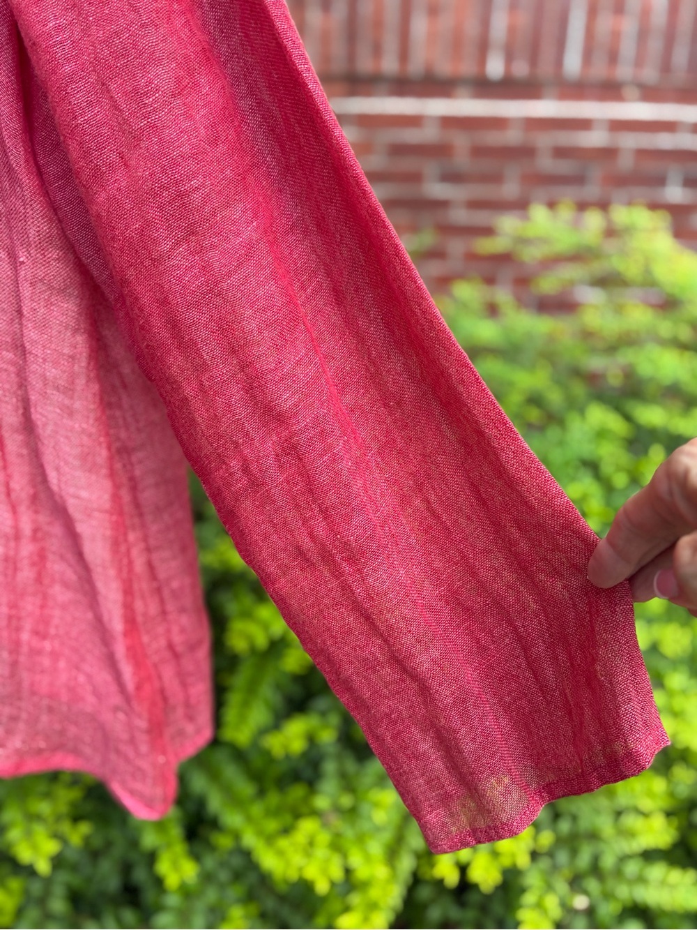 EILEEN FISHER Coral Red Italian Linen Button Front Long Sleeve Tunic Top Size M - Picture 4 of 7